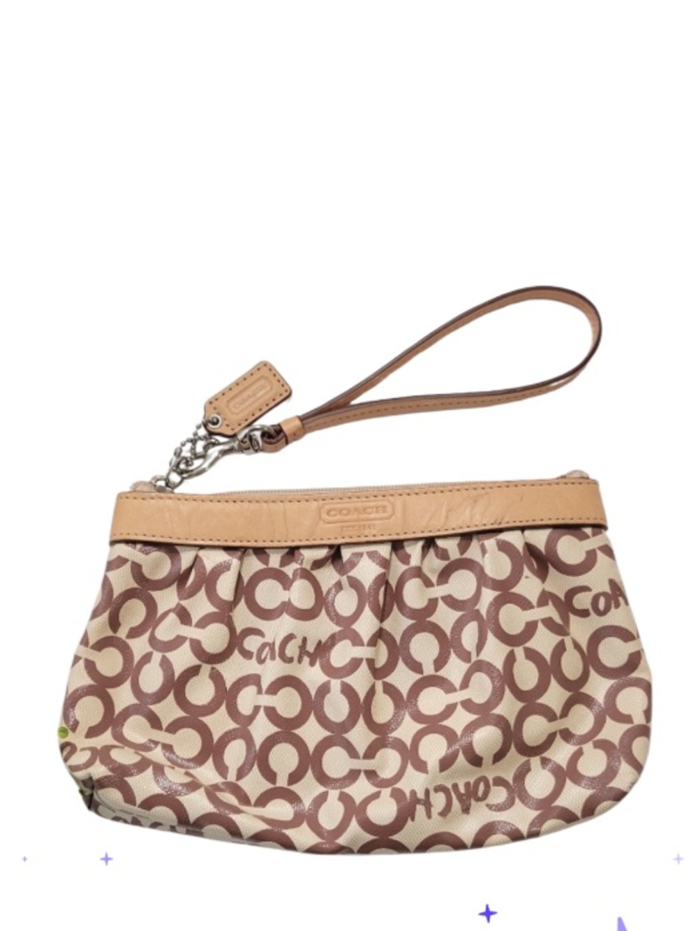 Coach signature logo C's wristlet cream/ brown